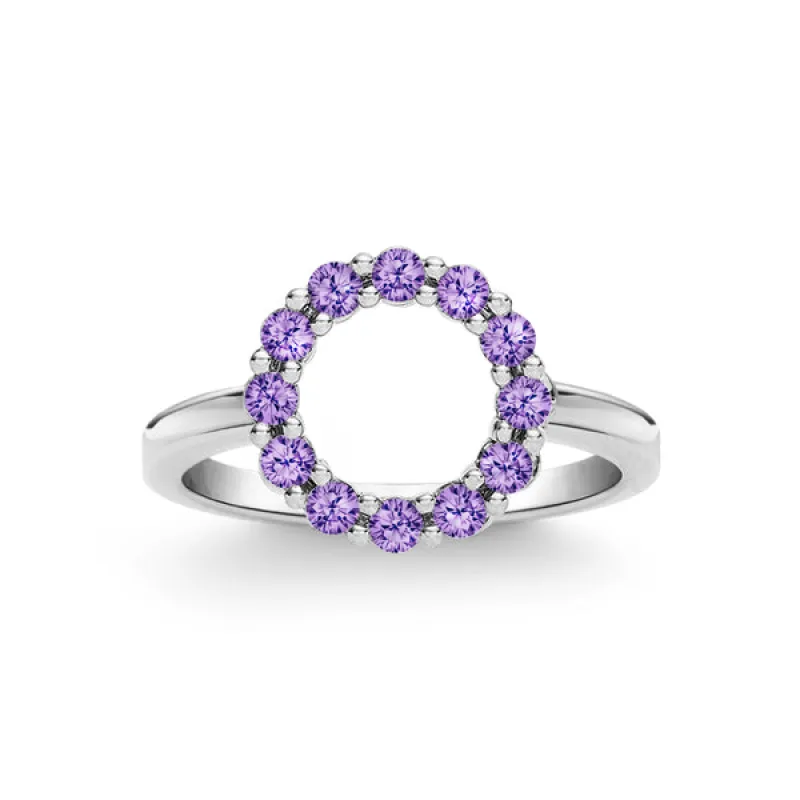 Personalized Rosecliff Small Circle Birthstone Ring in 14k Gold sold by Haverhill
