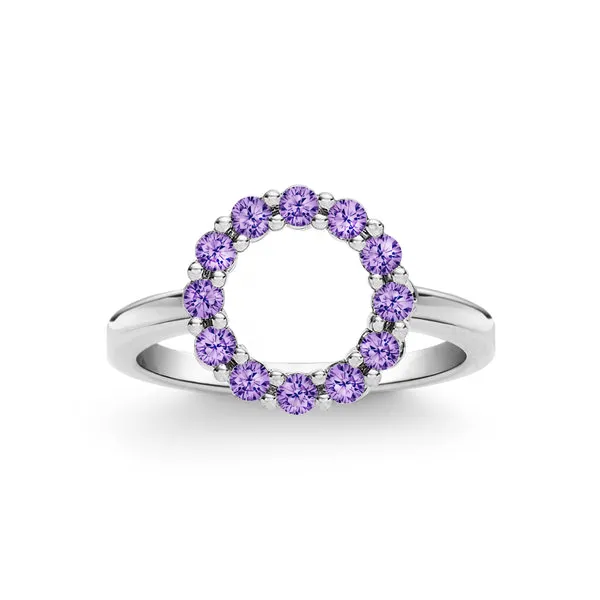 Personalized Rosecliff Small Circle Birthstone Ring in 14k Gold sold by Haverhill