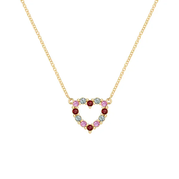 Personalized Rosecliff Small Heart Birthstone Necklace in 14k Gold sold by Haverhill