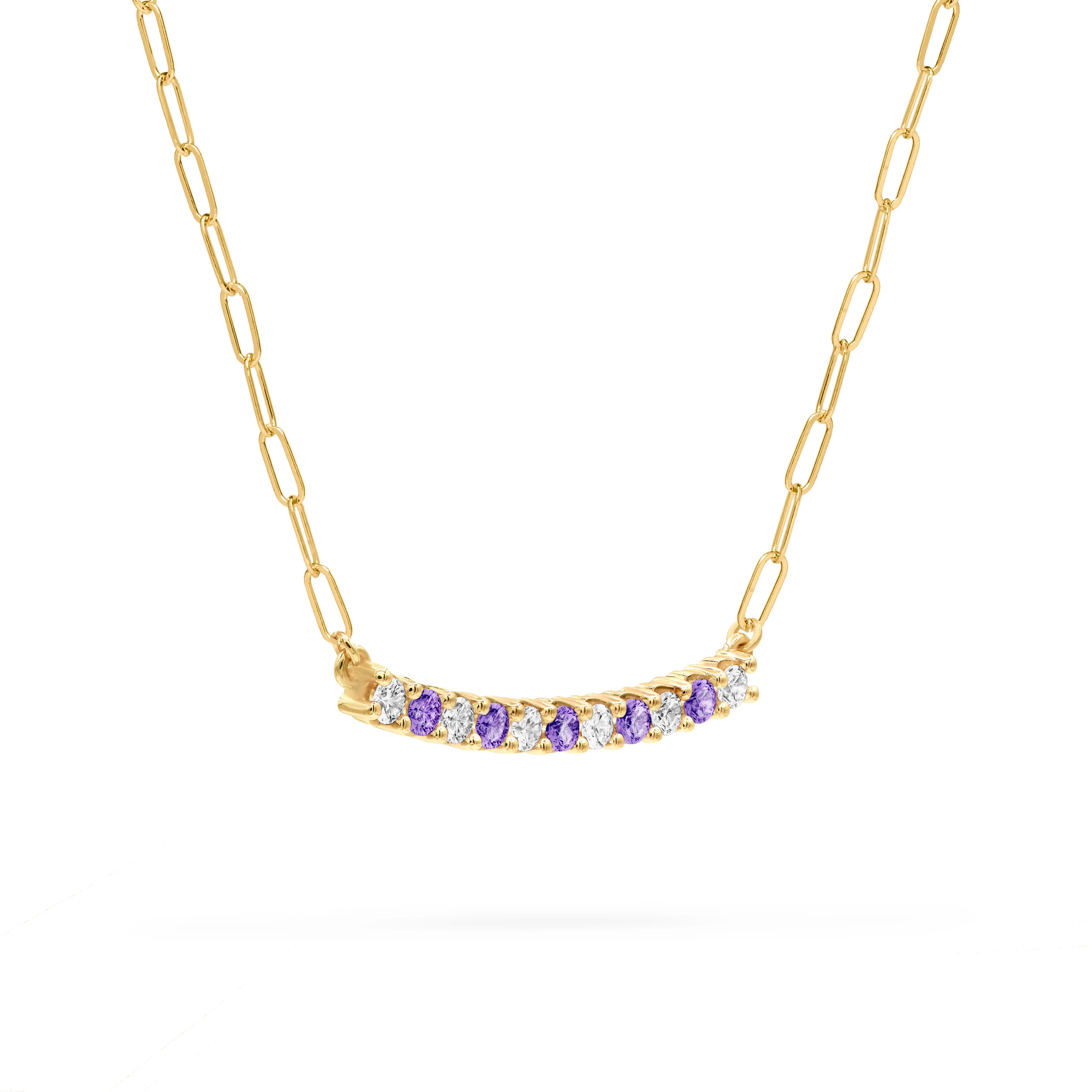 Rosecliff Diamond & Amethyst Bar Adelaide Mini Necklace in 14k Gold (February) sold by Haverhill product image thumbnail 4