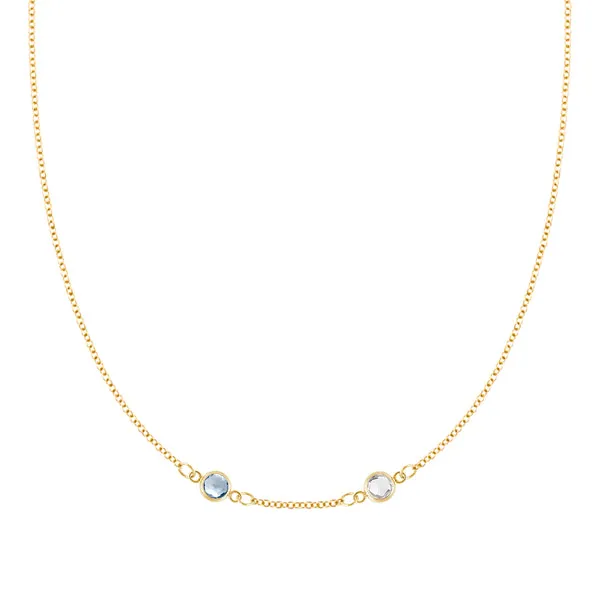 Personalized Classic 2 Birthstone Necklace in 14k Gold (Centered) sold by Haverhill