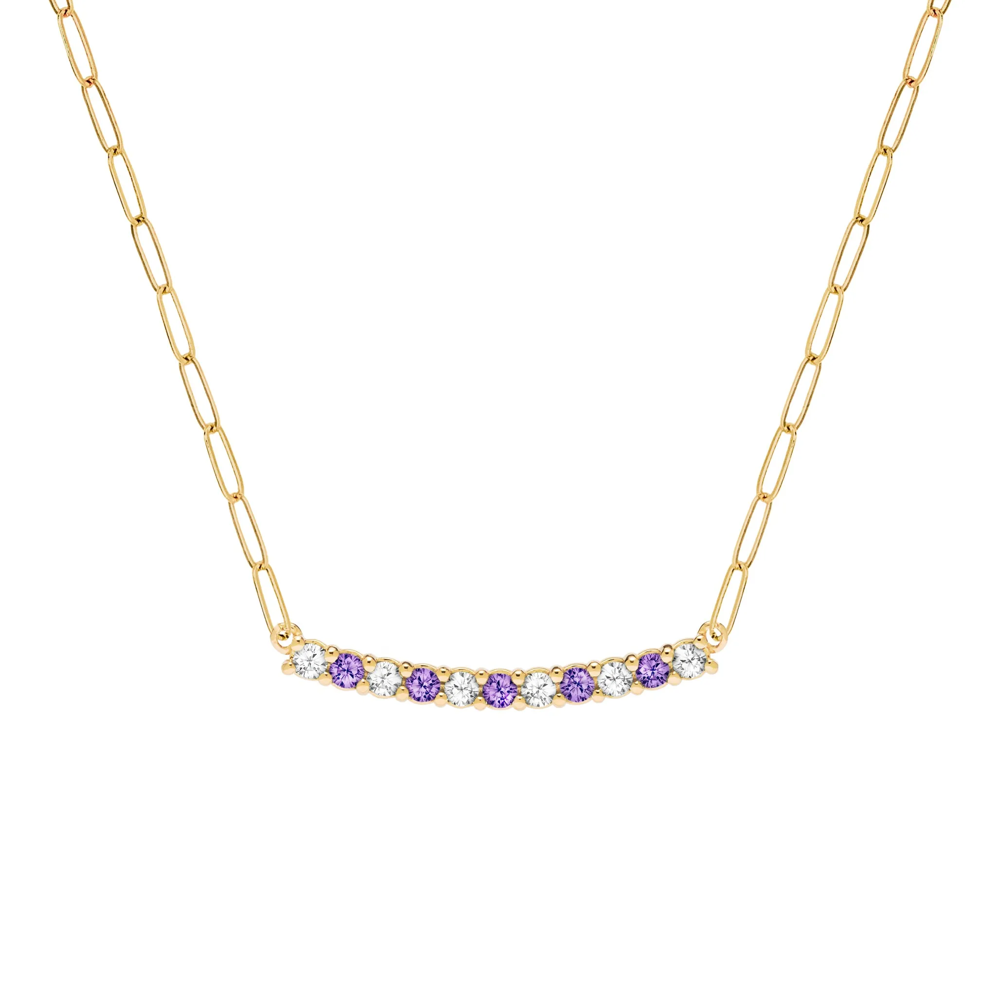 Rosecliff Diamond & Amethyst Bar Adelaide Mini Necklace in 14k Gold (February) sold by Haverhill