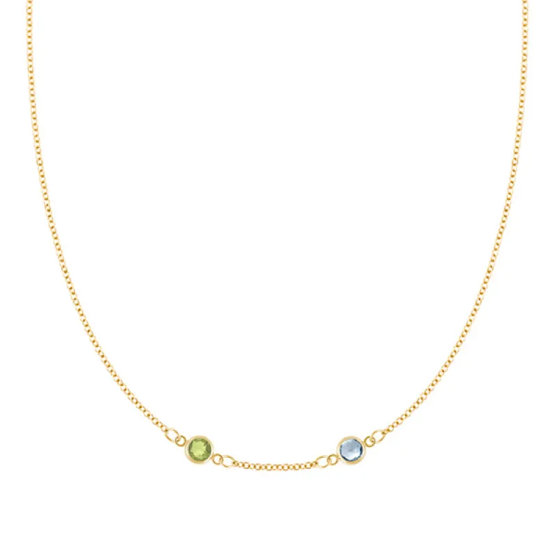 Personalized Classic 2 Birthstone Necklace in 14k Gold (Centered) sold by Haverhill