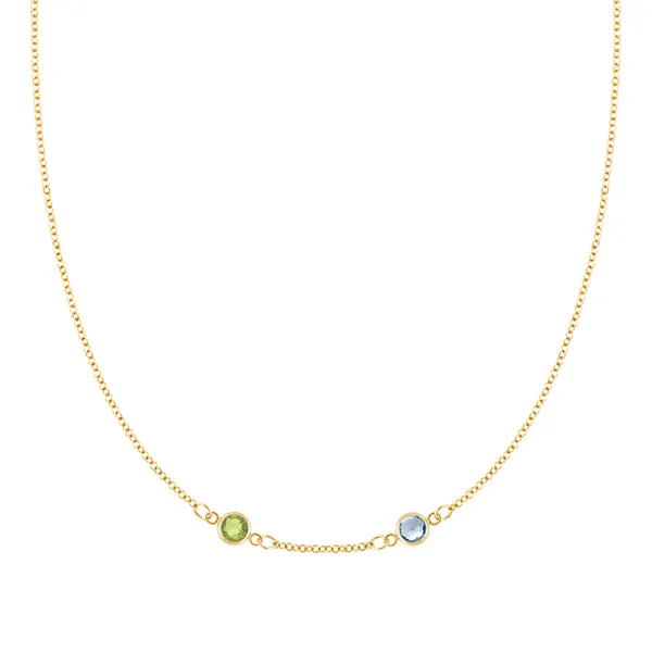 Personalized Classic 2 Birthstone Necklace in 14k Gold (Centered) sold by Haverhill