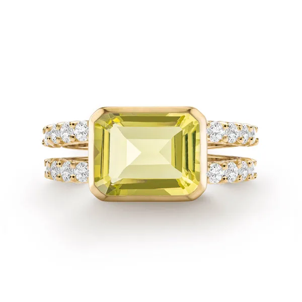 Personalized Warren Horizontal Birthstone Ring with Accent Stones in 14k Gold sold by Haverhill