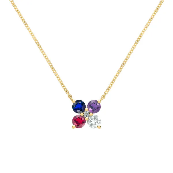 Personalized Greenwich 4 Birthstone & Diamond Necklace in 14k Gold sold by Haverhill