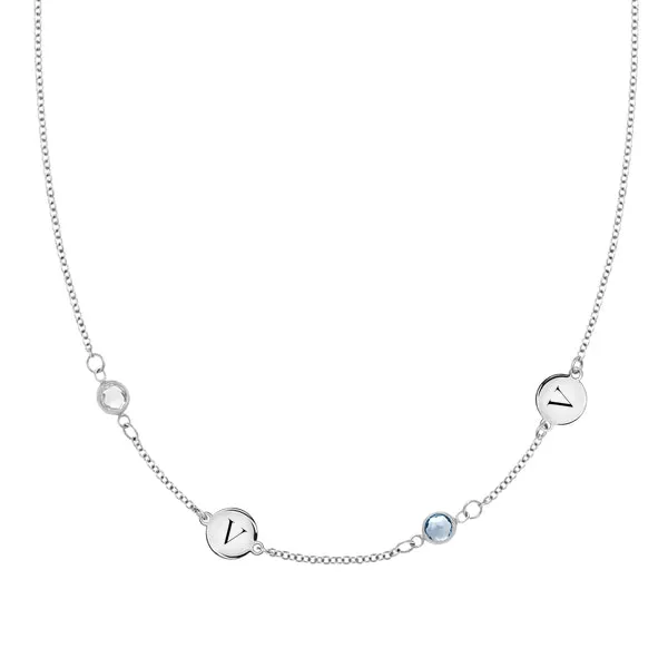 Personalized Classic 2 Letter & 2 Birthstone Necklace in 14k Gold (Double Spacing) sold by Haverhill