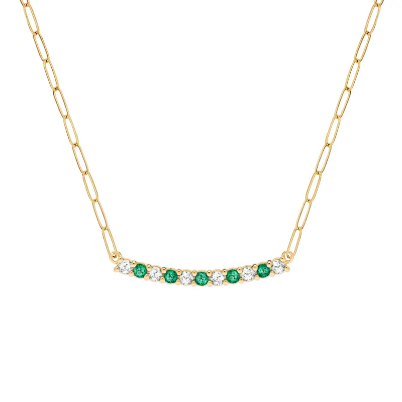 Rosecliff Diamond & Emerald Bar Adelaide Mini Necklace in 14k Gold (May) sold by Haverhill