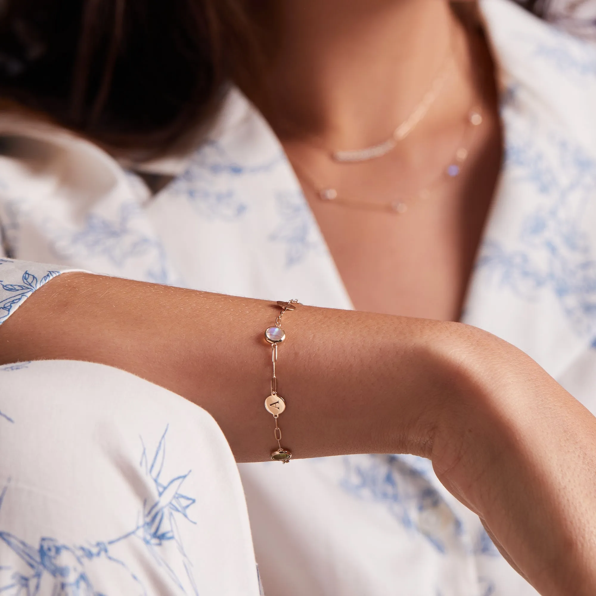 Personalized 2 Letter & 2 Grand Birthstone Adelaide Mini Bracelet in 14k Gold sold by Haverhill product image thumbnail 5