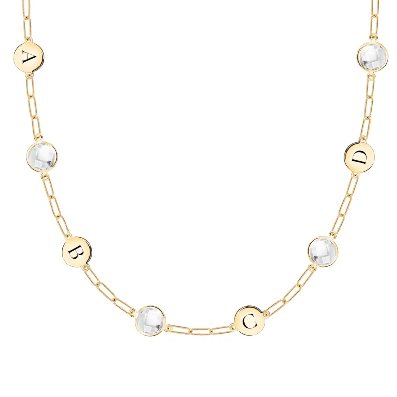 4 Letter & 4 Grand Birthstone Adelaide Mini Necklace in 14k Gold sold by Haverhill