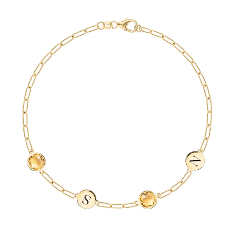Personalized 2 Letter & 2 Grand Birthstone Adelaide Mini Bracelet in 14k Gold sold by Haverhill