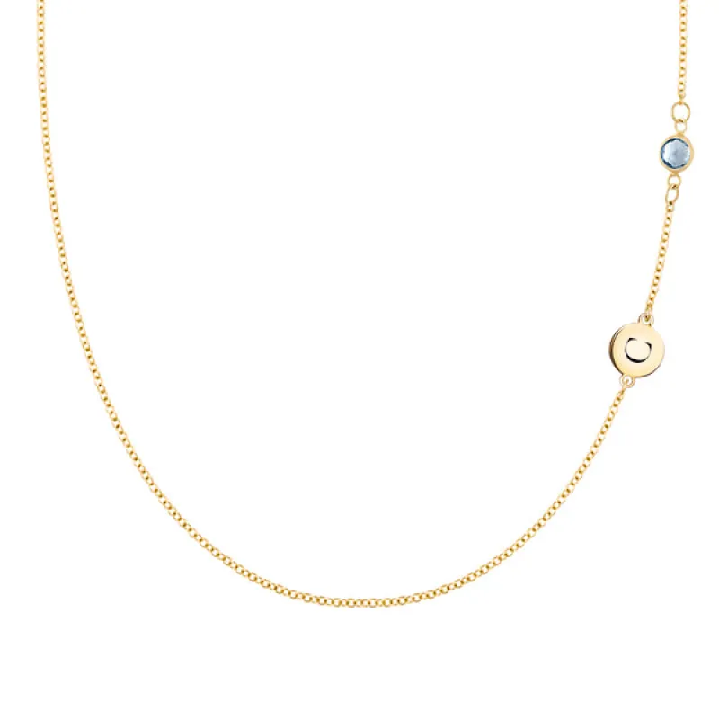 Personalized 1 Letter & 1 Classic Aquamarine Necklace in 14k Gold (March) sold by Haverhill