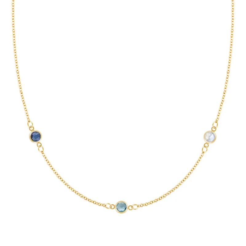 Personalized Classic 3 Birthstone Necklace in 14k Gold sold by Haverhill