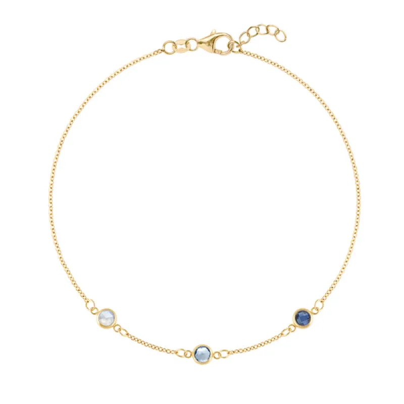 Personalized Classic 3 Birthstone Bracelet in 14k Gold sold by Haverhill