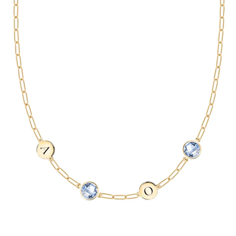 Personalized 2 Letter & 2 Grand Birthstone Adelaide Mini Necklace in 14k Gold sold by Haverhill
