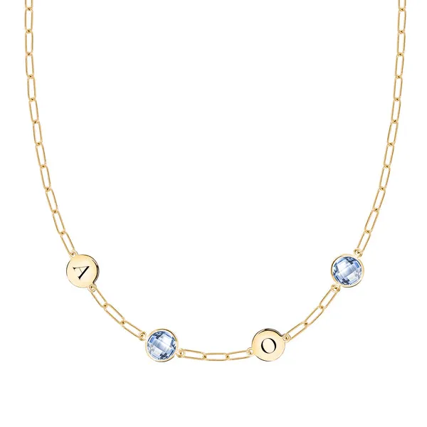 Personalized 2 Letter & 2 Grand Birthstone Adelaide Mini Necklace in 14k Gold sold by Haverhill