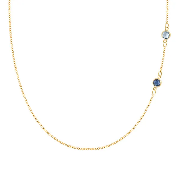 Personalized Classic 2 Birthstone Necklace in 14k Gold sold by Haverhill
