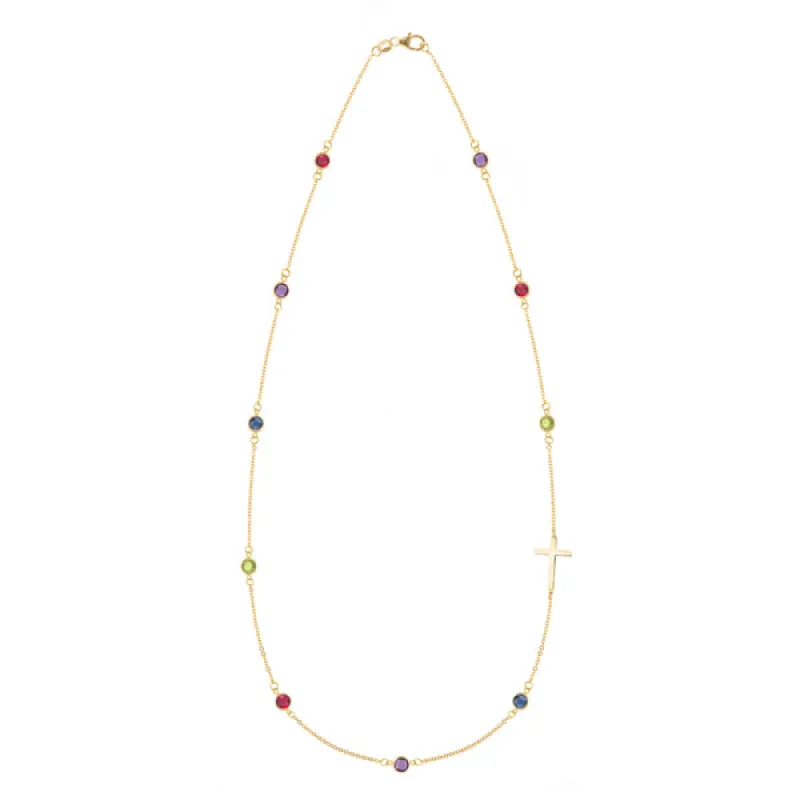 Personalized Bayberry Birthstone Cross Necklace in 14k Gold sold by Haverhill