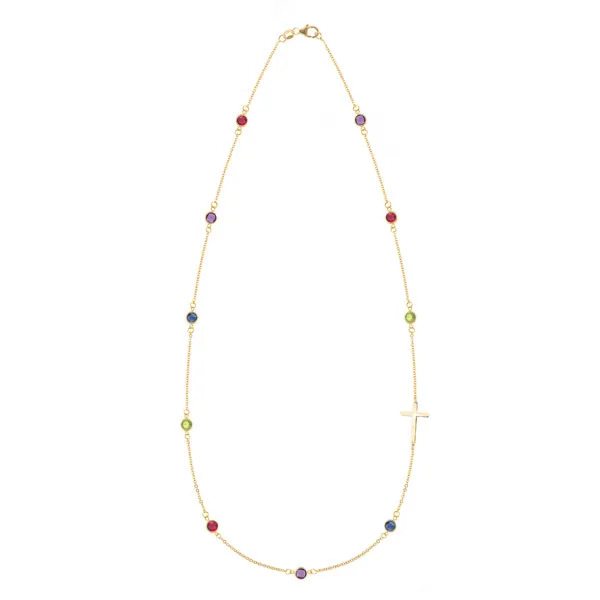 Personalized Bayberry Birthstone Cross Necklace in 14k Gold sold by Haverhill