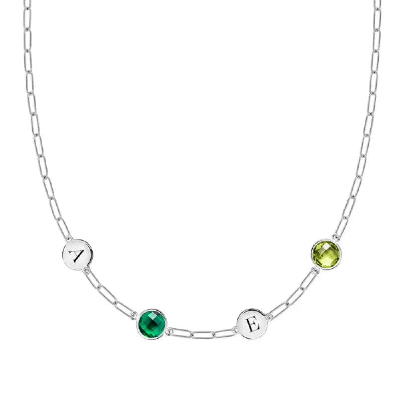 Personalized 2 Letter & 2 Grand Birthstone Adelaide Mini Necklace in 14k Gold sold by Haverhill