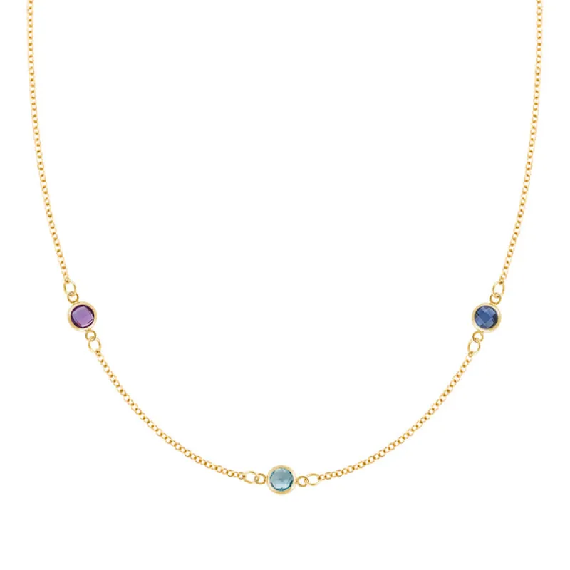 Personalized Classic 3 Birthstone Necklace in 14k Gold sold by Haverhill