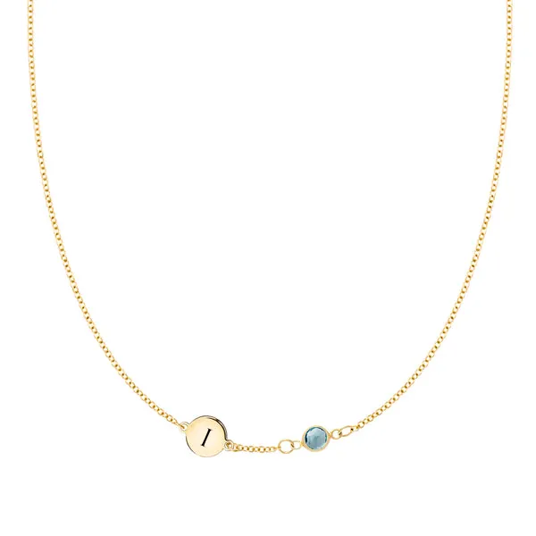 Personalized 1 Letter & 1 Classic Birthstone Necklace in 14k Gold (Single Spacing) sold by Haverhill