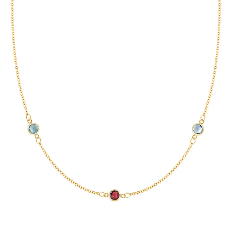 Personalized Classic 3 Birthstone Necklace in 14k Gold sold by Haverhill