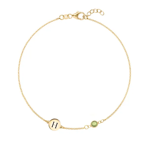 Personalized 1 Letter & 1 Classic Birthstone Bracelet in 14k Gold sold by Haverhill