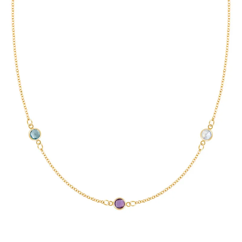 Personalized Classic 3 Birthstone Necklace in 14k Gold sold by Haverhill