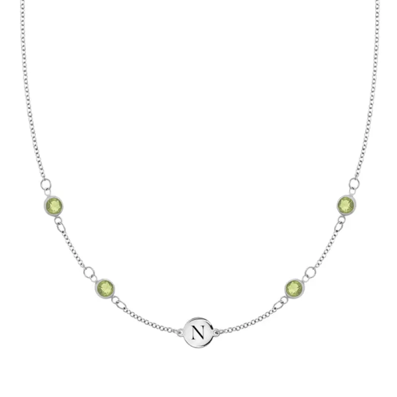 Personalized Classic 1 Letter & 4 Peridot Necklace in 14k Gold (August) sold by Haverhill