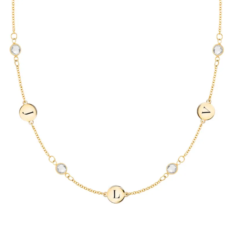 Personalized Classic 3 Letter & 4 Birthstone Necklace in 14k Gold (Double Spacing) sold by Haverhill