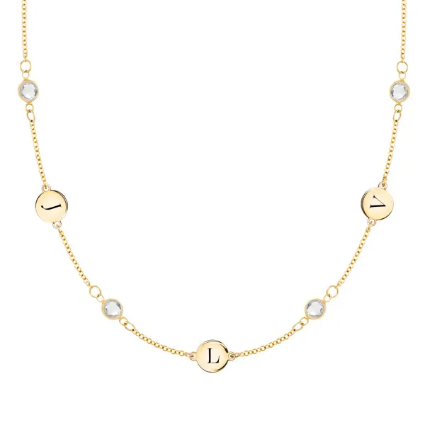 Personalized Classic 3 Letter & 4 Birthstone Necklace in 14k Gold (Double Spacing) sold by Haverhill