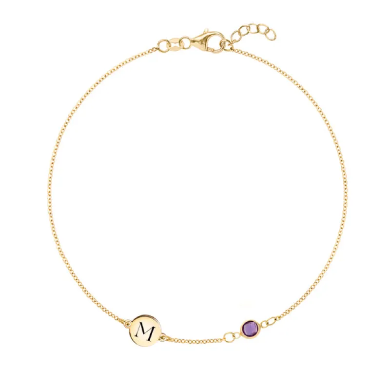 Personalized 1 Letter & 1 Classic Amethyst Bracelet in 14k Gold (February) sold by Haverhill