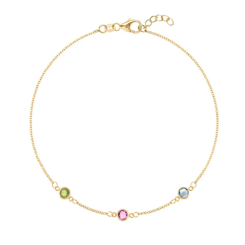 Personalized Classic 3 Birthstone Bracelet in 14k Gold sold by Haverhill