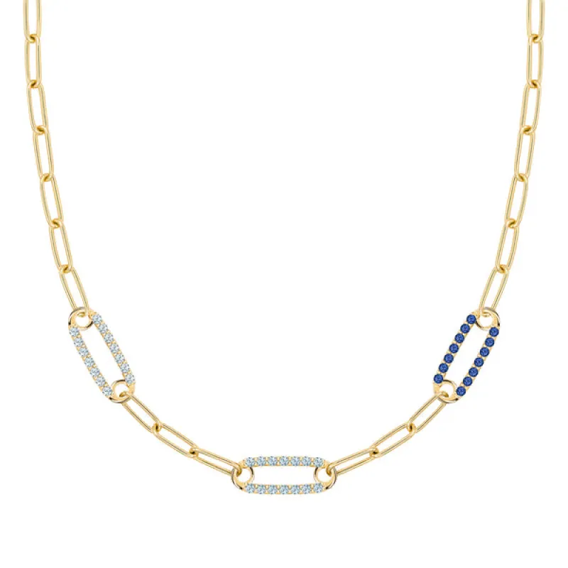 Personalized Adelaide 3 Pavé Birthstone Link Necklace in 14k Gold sold by Haverhill