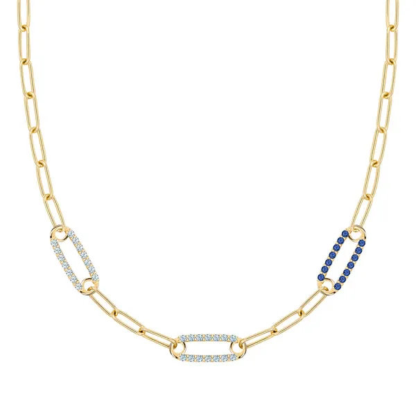 Personalized Adelaide 3 Pavé Birthstone Link Necklace in 14k Gold sold by Haverhill