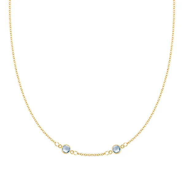 Personalized Classic 2 Birthstone Necklace in 14k Gold (Centered) sold by Haverhill