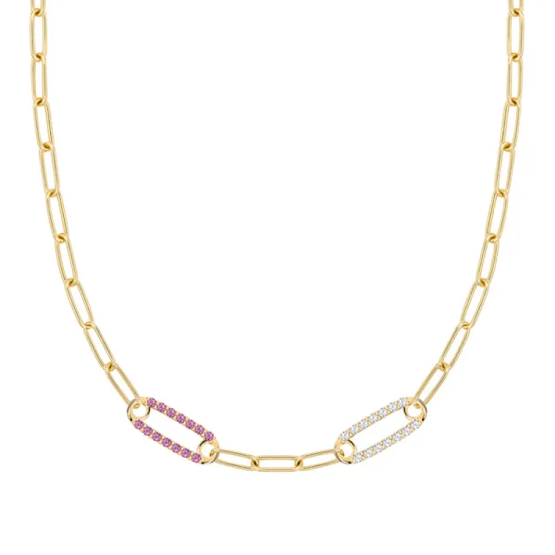 Personalized Adelaide 2 Pavé Birthstone Link Necklace in 14k Gold sold by Haverhill