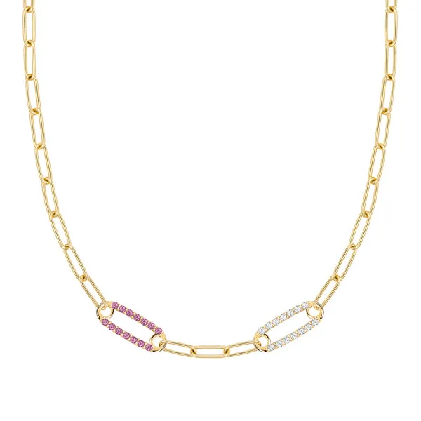 Personalized Adelaide 2 Pavé Birthstone Link Necklace in 14k Gold sold by Haverhill