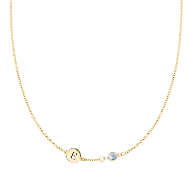 Personalized 1 Letter & 1 Classic Birthstone Necklace in 14k Gold (Single Spacing) sold by Haverhill