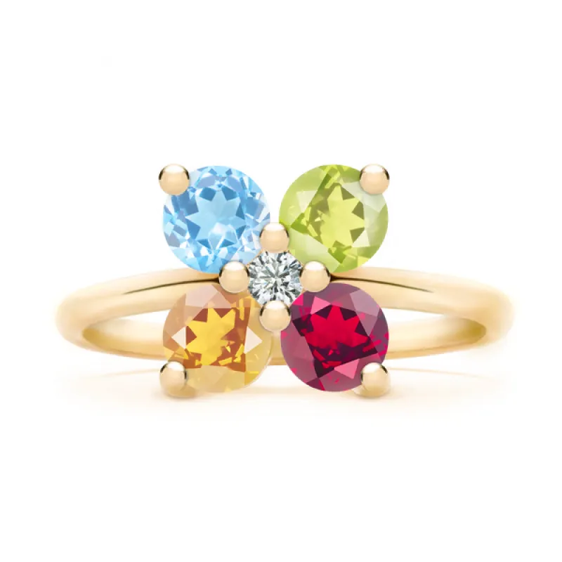 Personalized Greenwich 4 Birthstone & Diamond Ring in 14k Gold sold by Haverhill