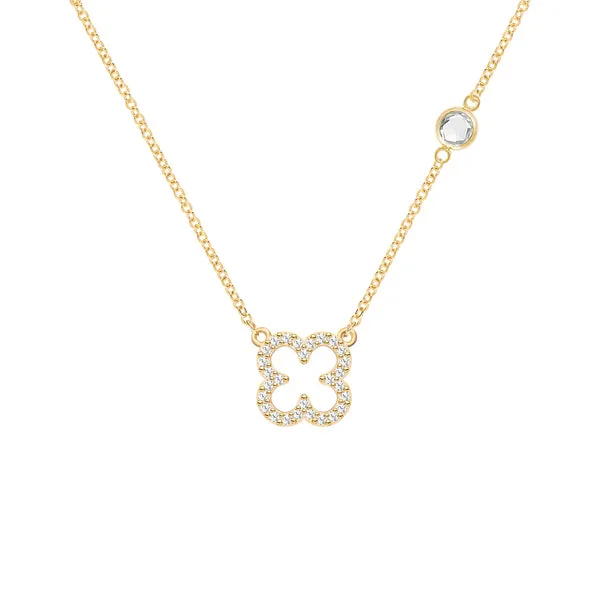 Personalized Diamond Clover & Birthstone Necklace in 14k Gold sold by Haverhill