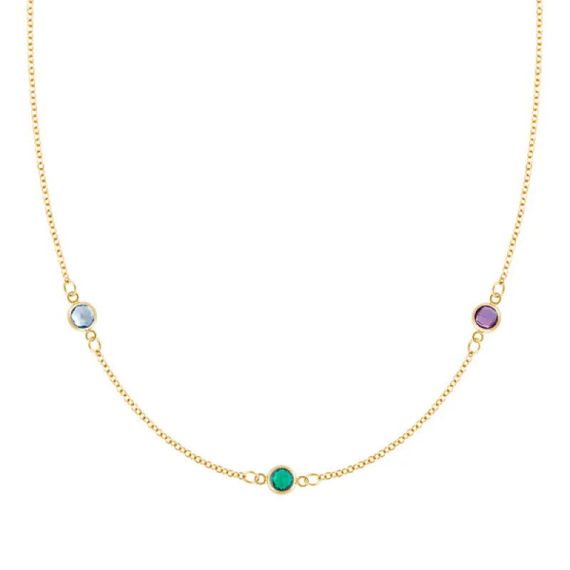 Personalized Classic 3 Birthstone Necklace in 14k Gold sold by Haverhill