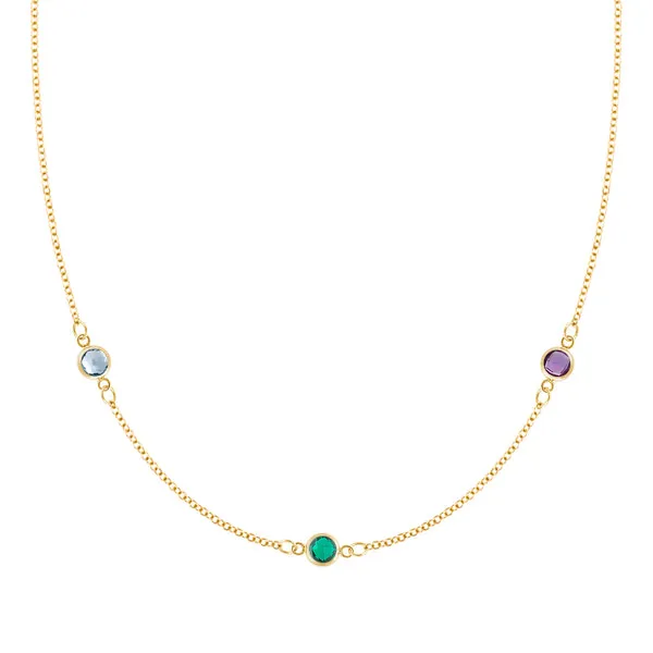 Personalized Classic 3 Birthstone Necklace in 14k Gold sold by Haverhill