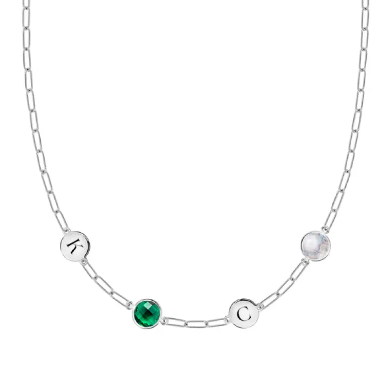 Personalized 2 Letter & 2 Grand Birthstone Adelaide Mini Necklace in 14k Gold sold by Haverhill