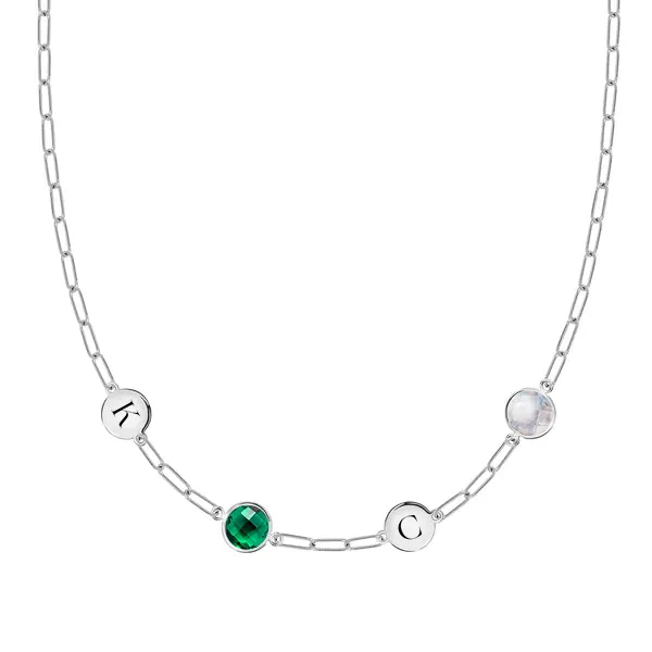 Personalized 2 Letter & 2 Grand Birthstone Adelaide Mini Necklace in 14k Gold sold by Haverhill