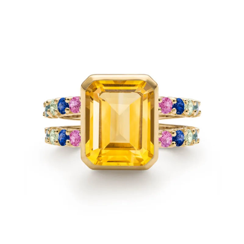 Personalized Warren Vertical Birthstone Ring with Accent Stones in 14k Gold sold by Haverhill
