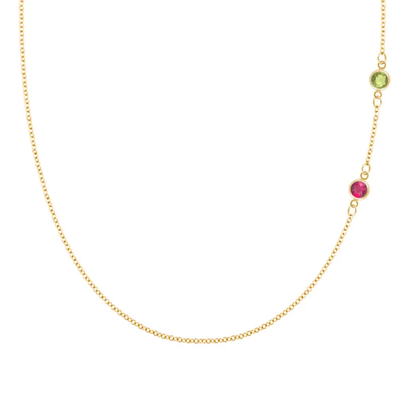 Personalized Classic 2 Birthstone Necklace in 14k Gold sold by Haverhill