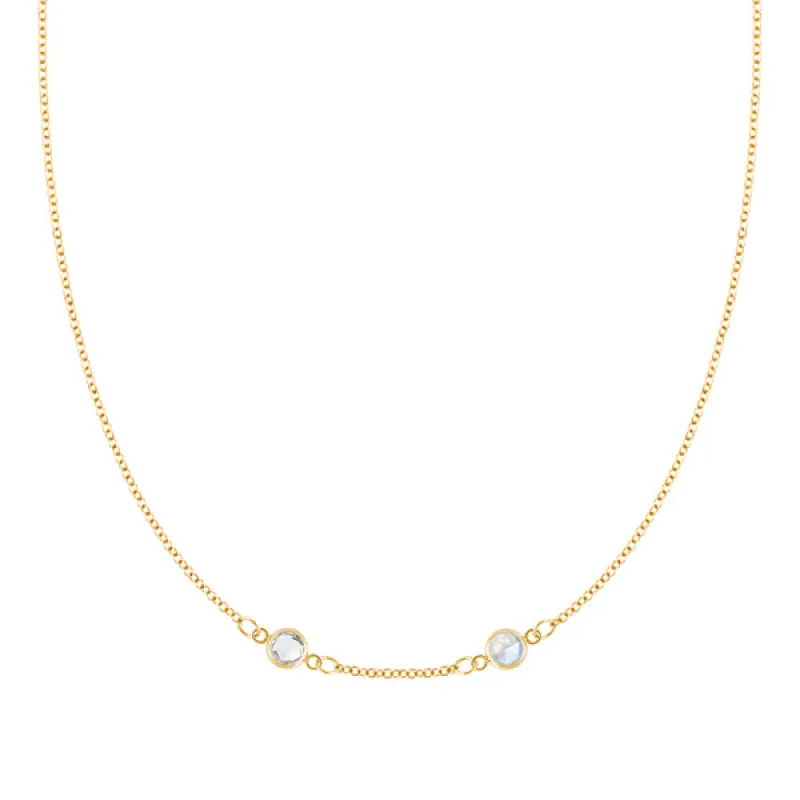 Personalized Classic 2 Birthstone Necklace in 14k Gold (Centered) sold by Haverhill