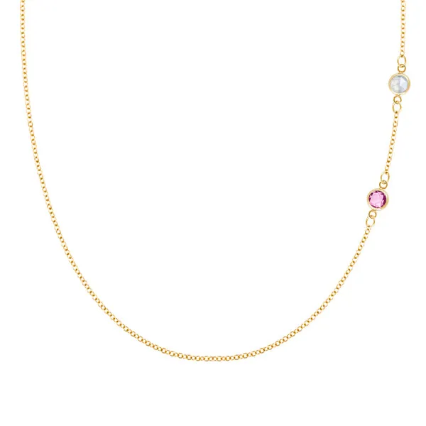 Personalized Classic 2 Birthstone Necklace in 14k Gold sold by Haverhill
